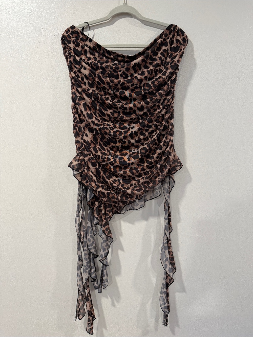 Leopard Print Asymmetrical Ruffle Dress - Brown/Black